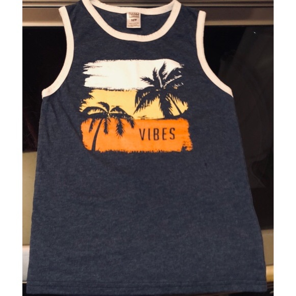 Boys Heather Navy ‘Vibes' Palm Trees Top, Sz. 10Y - Picture 3 of 8